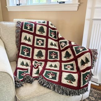 Retro forest mushroom pine jacquard blanket