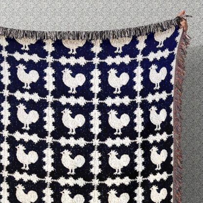 Retro pastoral style rooster jacquard blanket
