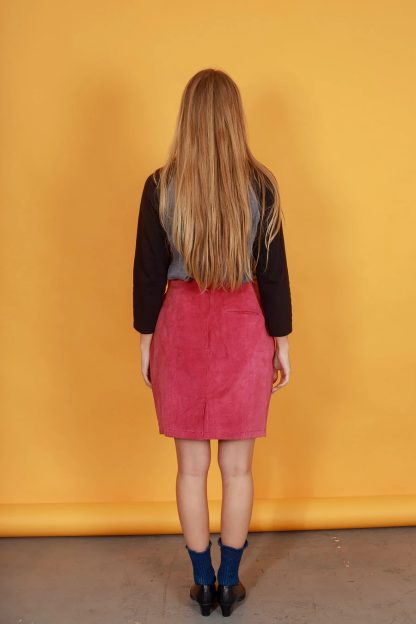 Rose Red Faux Suede High-Waisted A-Line Skirt - Image 10