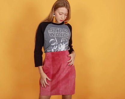 Rose Red Faux Suede High-Waisted A-Line Skirt - Image 9