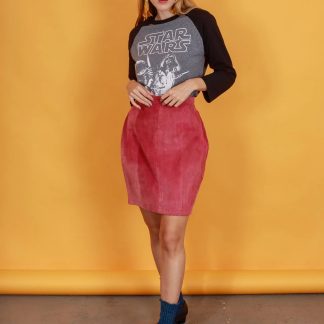 Rose Red Faux Suede High-Waisted A-Line Skirt