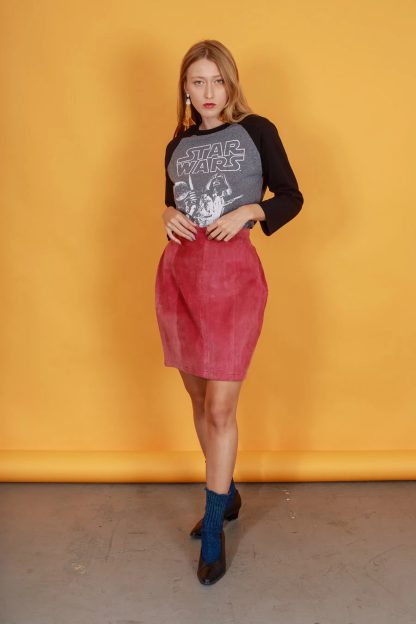 Rose Red Faux Suede High-Waisted A-Line Skirt