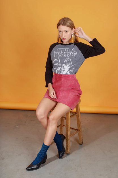 Rose Red Faux Suede High-Waisted A-Line Skirt - Image 6