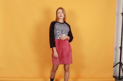 Rose Red Faux Suede High-Waisted A-Line Skirt - Image 5
