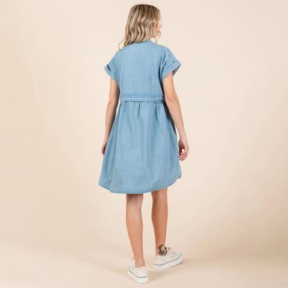 Casual Light Denim V-Neck Button Dress - Image 5