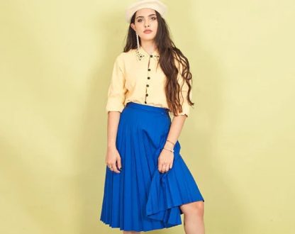 Royal blue irregular pleated skirt - Image 7