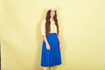 Royal blue irregular pleated skirt