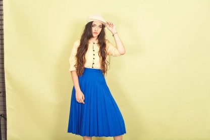 Royal blue irregular pleated skirt - Image 4