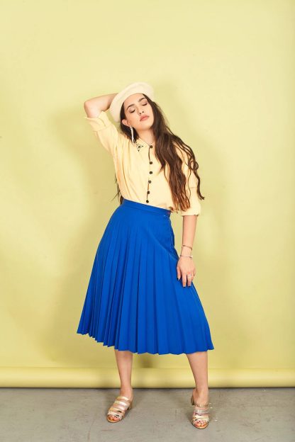 Royal blue irregular pleated skirt - Image 3