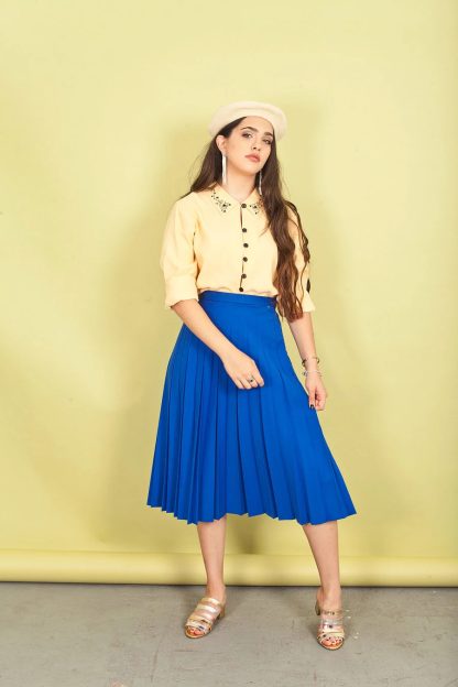 Royal blue irregular pleated skirt - Image 2