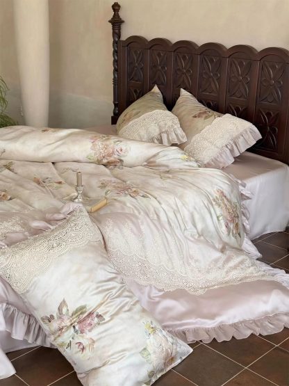 Lace Rose Embroidered Satin Bedding Set - Image 8