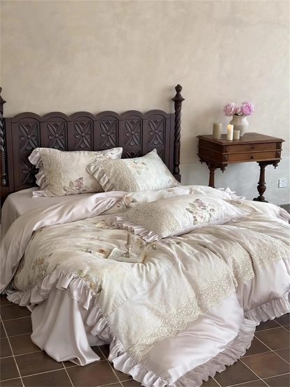 Lace Rose Embroidered Satin Bedding Set - Image 6