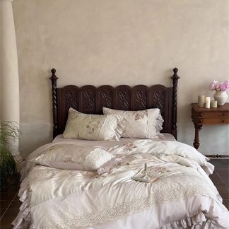 Lace Rose Embroidered Satin Bedding Set