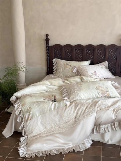 Lace Rose Embroidered Satin Bedding Set - Image 4