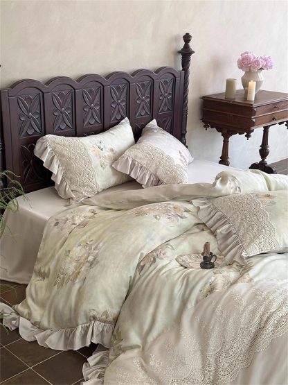 Lace Rose Embroidered Satin Bedding Set - Image 3