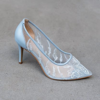 Fairy Mist Blue Mesh Embroidered Stiletto High Heels