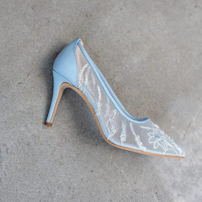 Fairy Mist Blue Mesh Embroidered Stiletto High Heels - Image 4