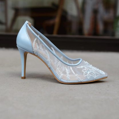 Fairy Mist Blue Mesh Embroidered Stiletto High Heels - Image 3