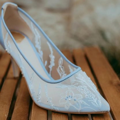 Fairy Mist Blue Mesh Embroidered Stiletto High Heels - Image 2