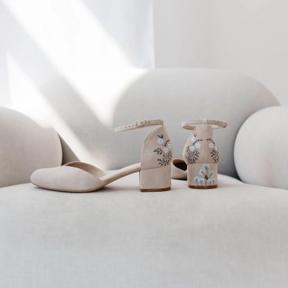 Spring Mist Embroidered Chunky Heel Sandals