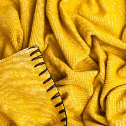 Warm yellow contrast hand-stitched throw blanket - Image 2