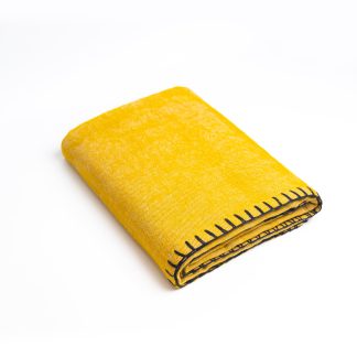 Warm yellow contrast hand-stitched throw blanket