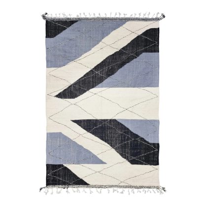 Handmade blue-gray geometric tassel carpet - Image 11