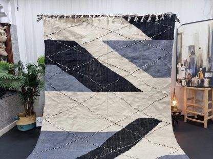 Handmade blue-gray geometric tassel carpet - Image 9