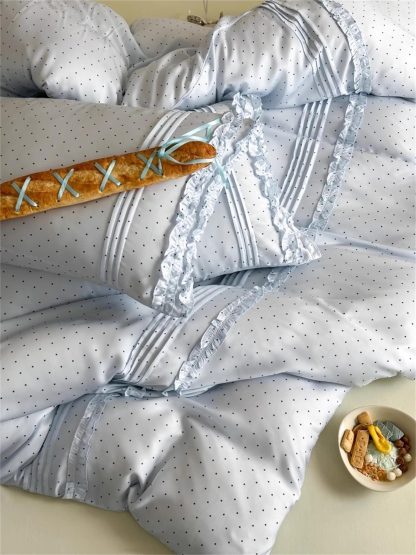 Girlish light blue polka dot ruffled bedding four-piece set - Image 4