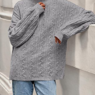 Grey cable-knit sweater