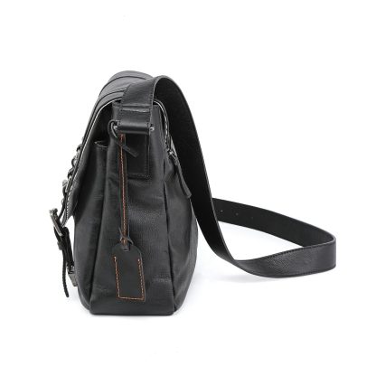 Black genuine leather large capacity shoulder bag - Image 11
