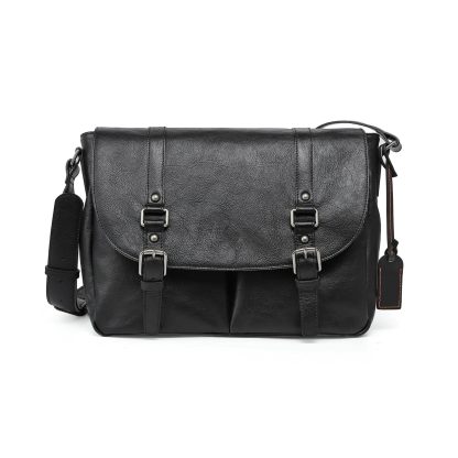Black genuine leather large capacity shoulder bag - Image 10