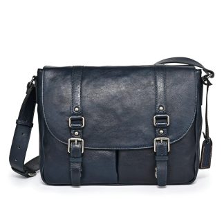 Black genuine leather large capacity shoulder bag