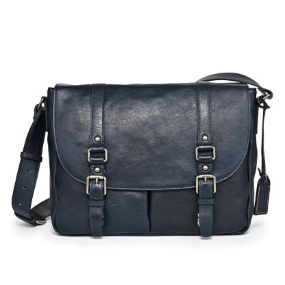 Black genuine leather large capacity shoulder bag