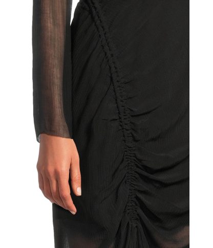 Black mesh patchwork pleated slit dress - Image 6