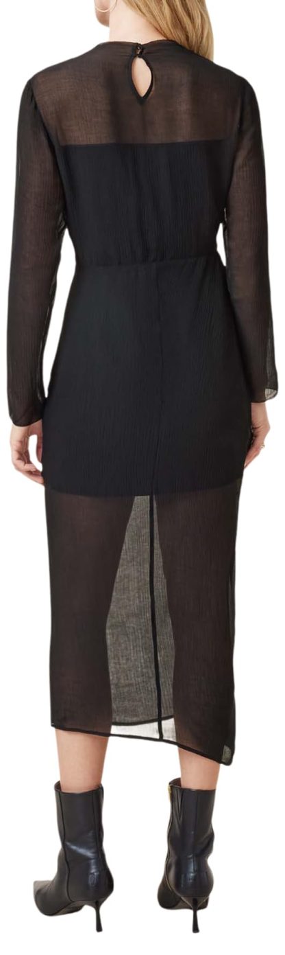 Black mesh patchwork pleated slit dress - Image 4