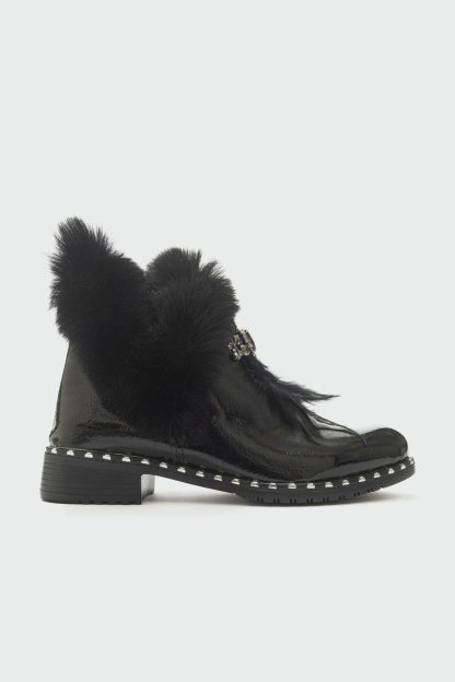 Luxury plush rhinestone rivet ankle boots - Image 7