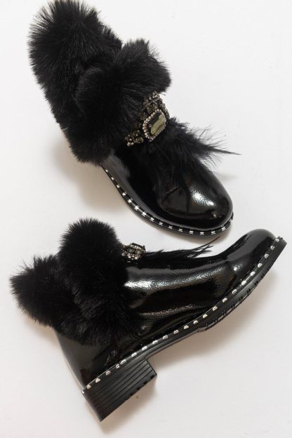Luxury plush rhinestone rivet ankle boots - Image 5