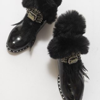 Luxury plush rhinestone rivet ankle boots