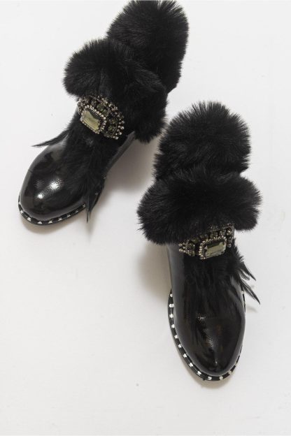Luxury plush rhinestone rivet ankle boots