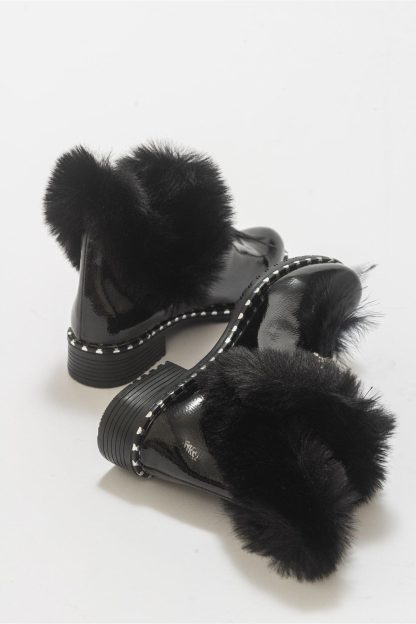 Luxury plush rhinestone rivet ankle boots - Image 2