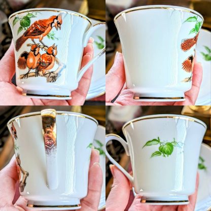 Hand-painted cardinal bone china cup and saucer set - Image 2