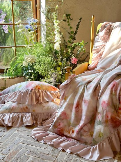 Romantic Oil Painting Floral Satin Ruffle Bedding Set - Image 9