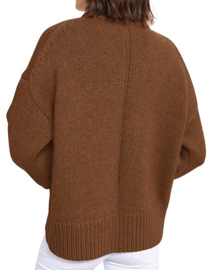 Brown half-high collar loose knit sweater - Image 5