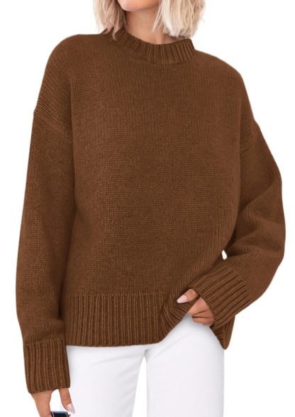 Brown half-high collar loose knit sweater - Image 4