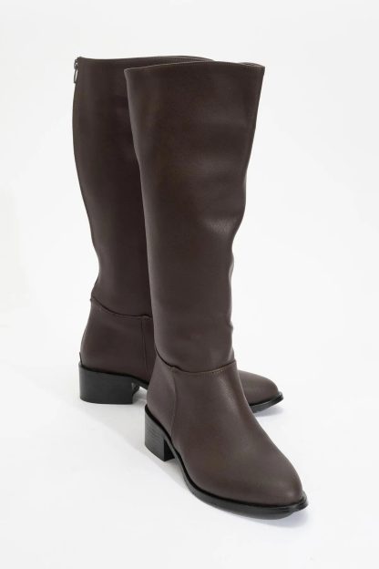 Retro dark brown mid-heeled boots - Image 6