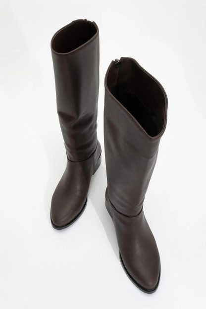 Retro dark brown mid-heeled boots - Image 5