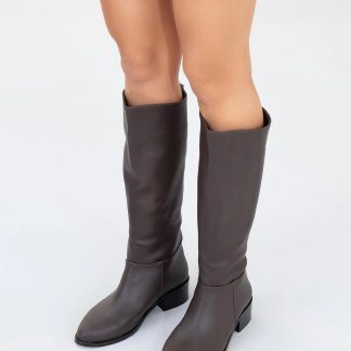 Retro dark brown mid-heeled boots