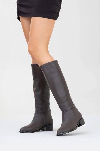 Retro dark brown mid-heeled boots - Image 3