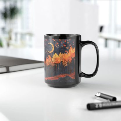 Autumn Moon Night Forest Black Glaze Mug - Image 8